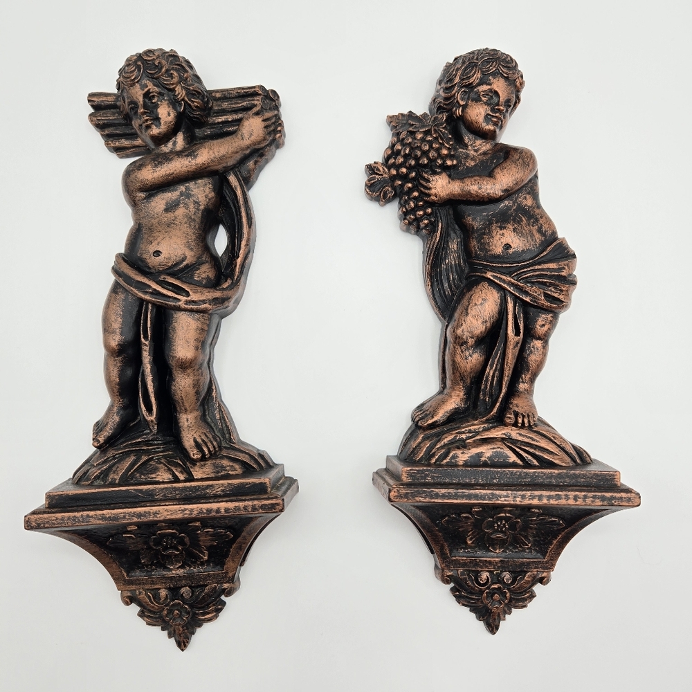 Vintage 1969 Coppercraft Guild Set Of 2 Cherub Angels Plastic Wall Hanging Decor